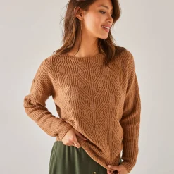 Trui En Vest<Blancheporte Trui met lange mouwen en ronde hals, pareltricot, speciaal voor kleine lengtes taupe