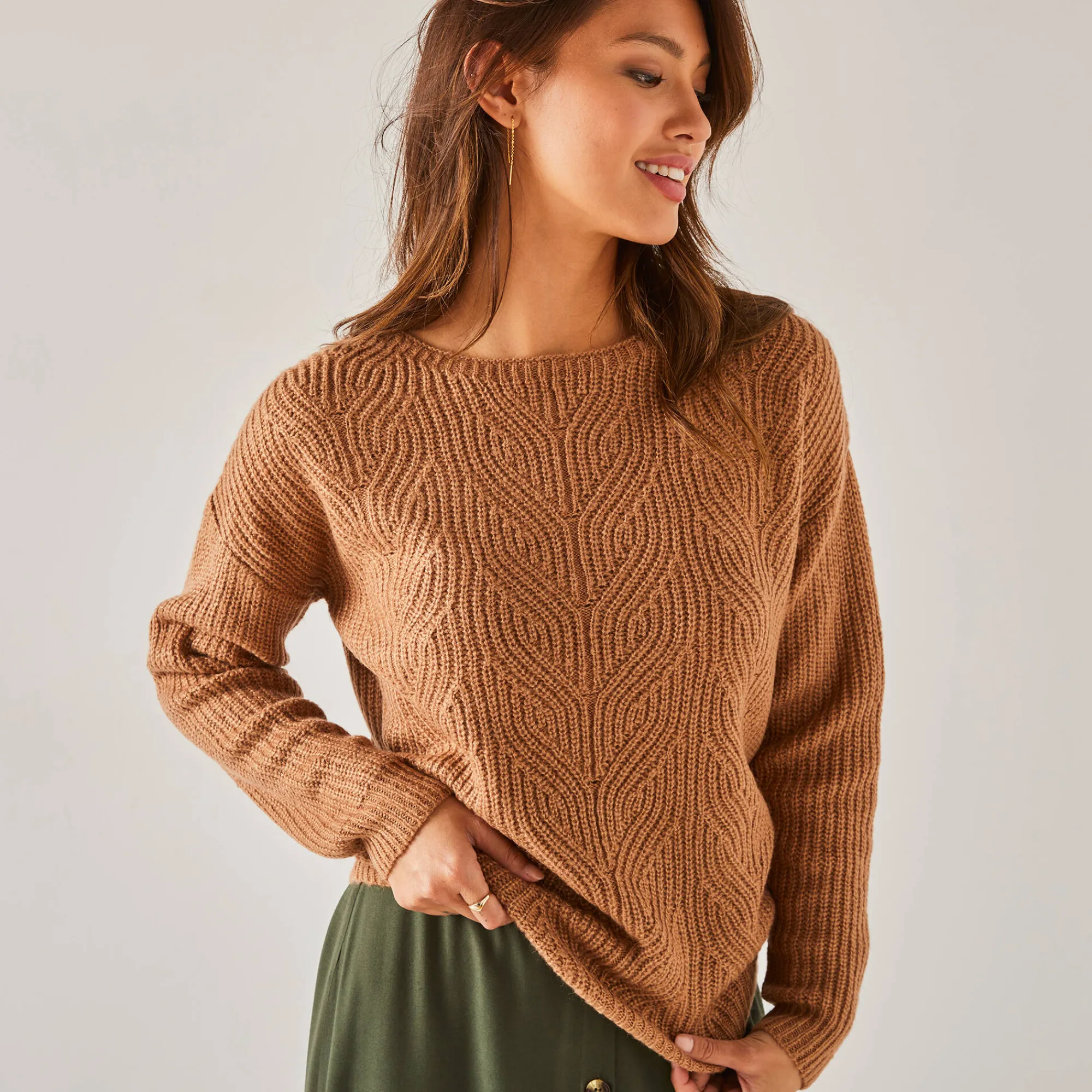 Trui En Vest<Blancheporte Trui met lange mouwen en ronde hals, pareltricot, speciaal voor kleine lengtes taupe