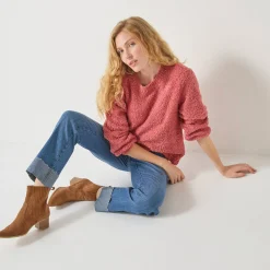 Trui En Vest<Blancheporte Trui met lange mouwen in lusjestricot, afhangende schouders roze