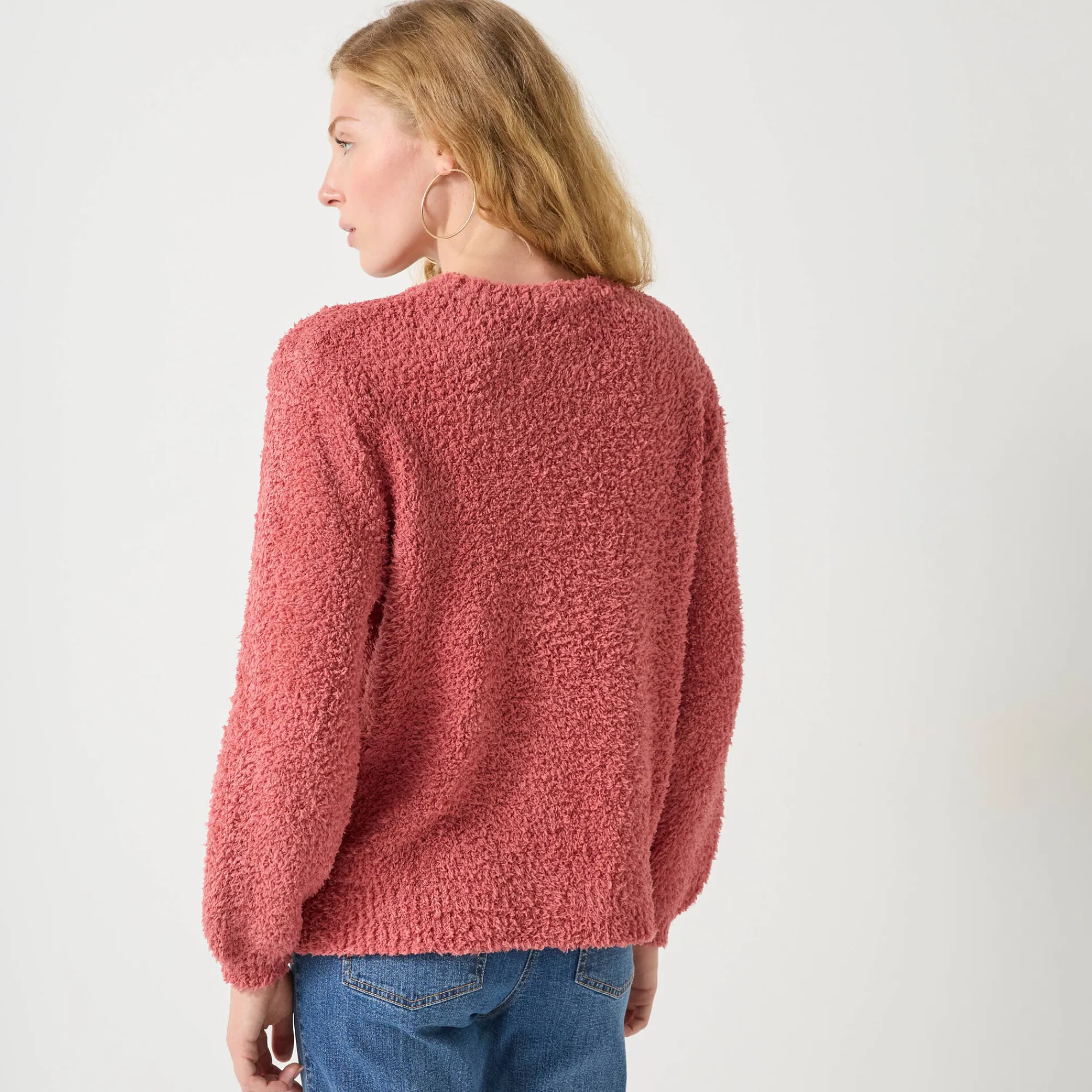 Trui En Vest<Blancheporte Trui met lange mouwen in lusjestricot, afhangende schouders roze