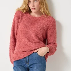 Trui En Vest<Blancheporte Trui met lange mouwen in lusjestricot, afhangende schouders roze