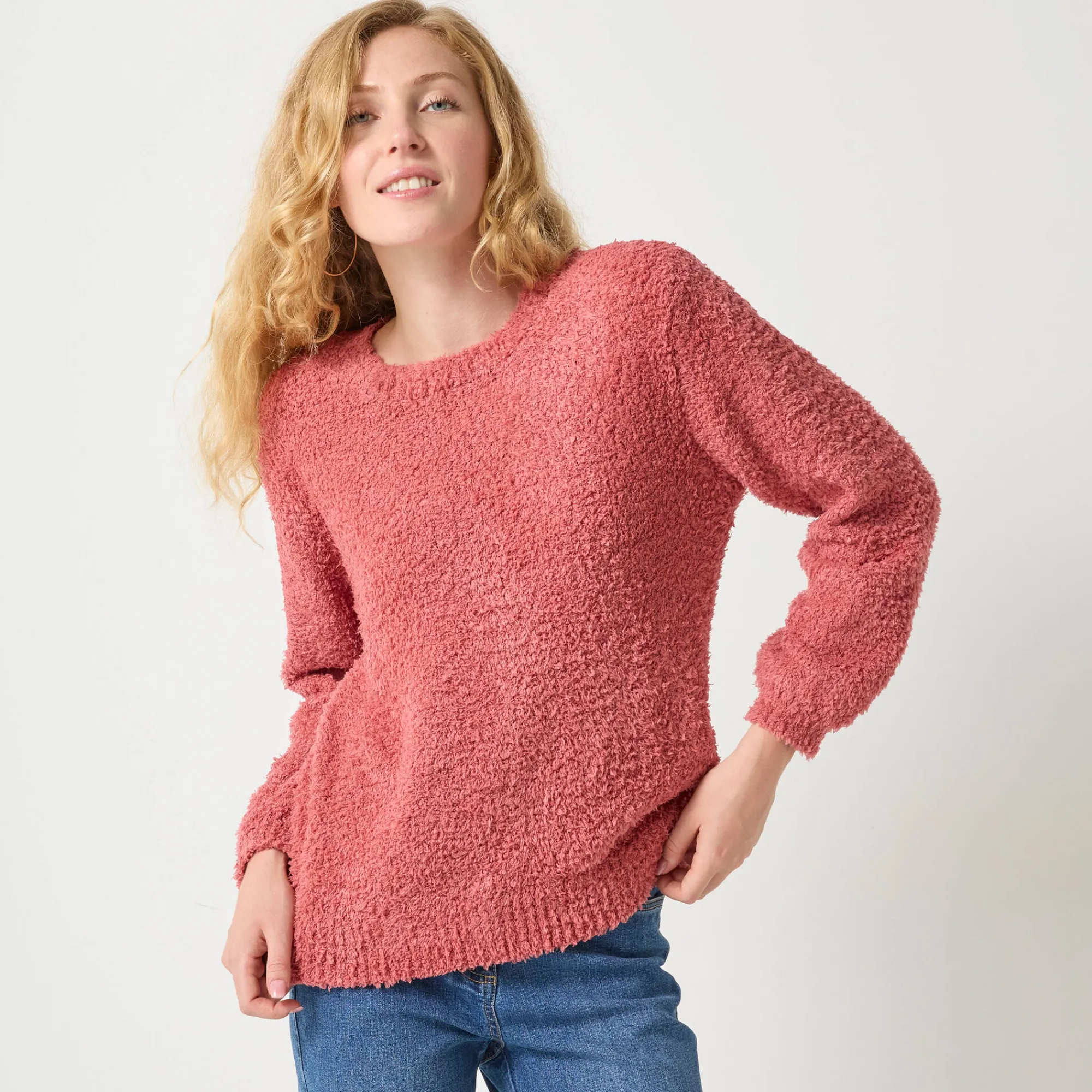 Trui En Vest<Blancheporte Trui met lange mouwen in lusjestricot, afhangende schouders roze