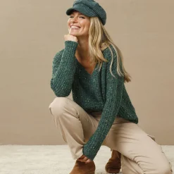 Trui En Vest<Blancheporte Trui met loose volume en V-hals, gespikkeld patenttricot groen / veelkleurig
