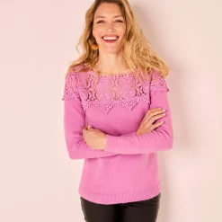 Feestoutfits Dames|Trui En Vest<Blancheporte Trui met macramé lila