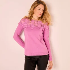Feestoutfits Dames|Trui En Vest<Blancheporte Trui met macramé lila