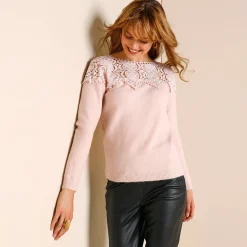 Feestoutfits Dames|Trui En Vest<Blancheporte Trui met macramé poederroze