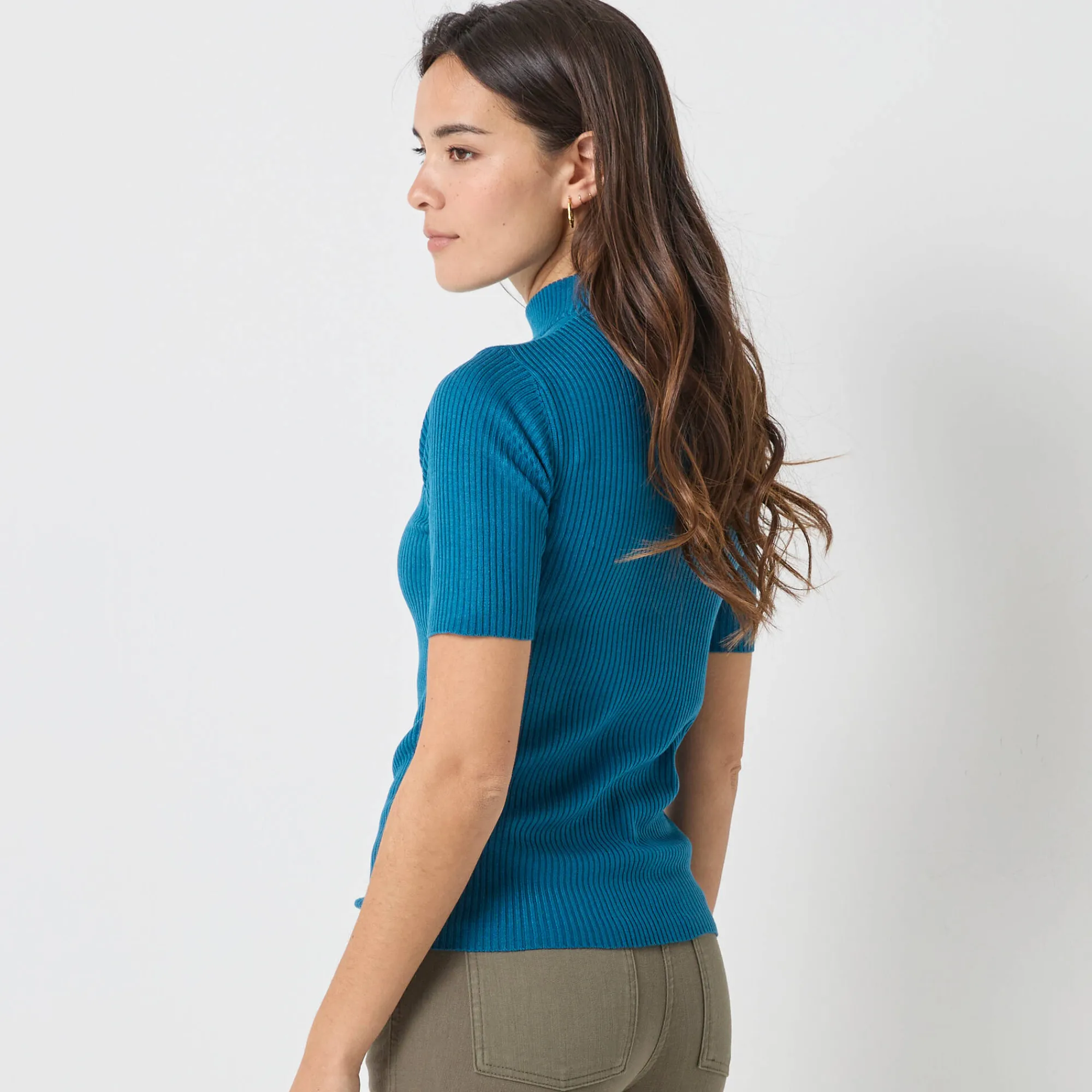 Trui En Vest<Blancheporte Trui met opstaande kraag en korte mouwen eendenblauw