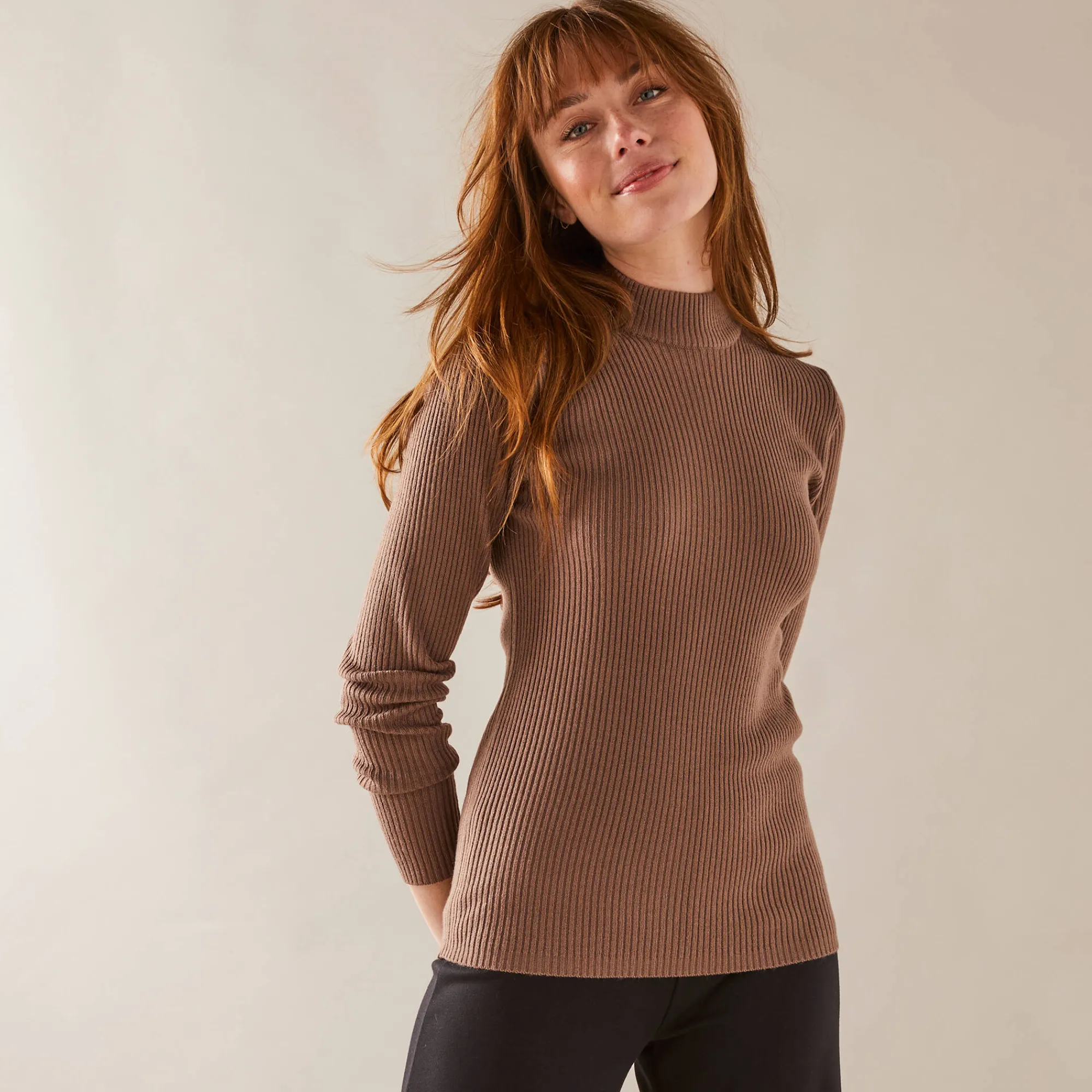 Trui En Vest<Blancheporte Trui met opstaande kraag, 63 cm lang taupe