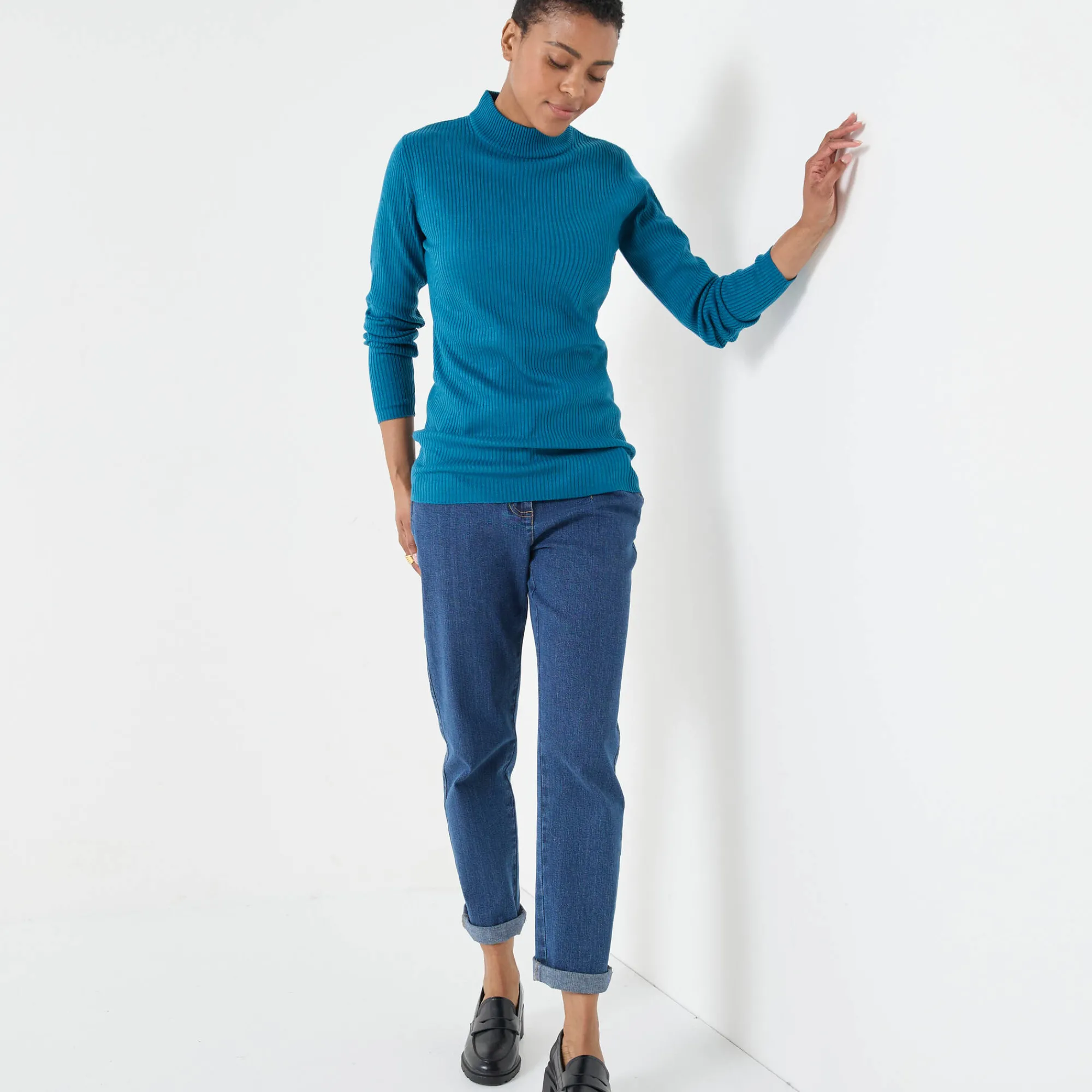 Trui En Vest<Blancheporte Trui met opstaande kraag, 72 cm lang eendenblauw