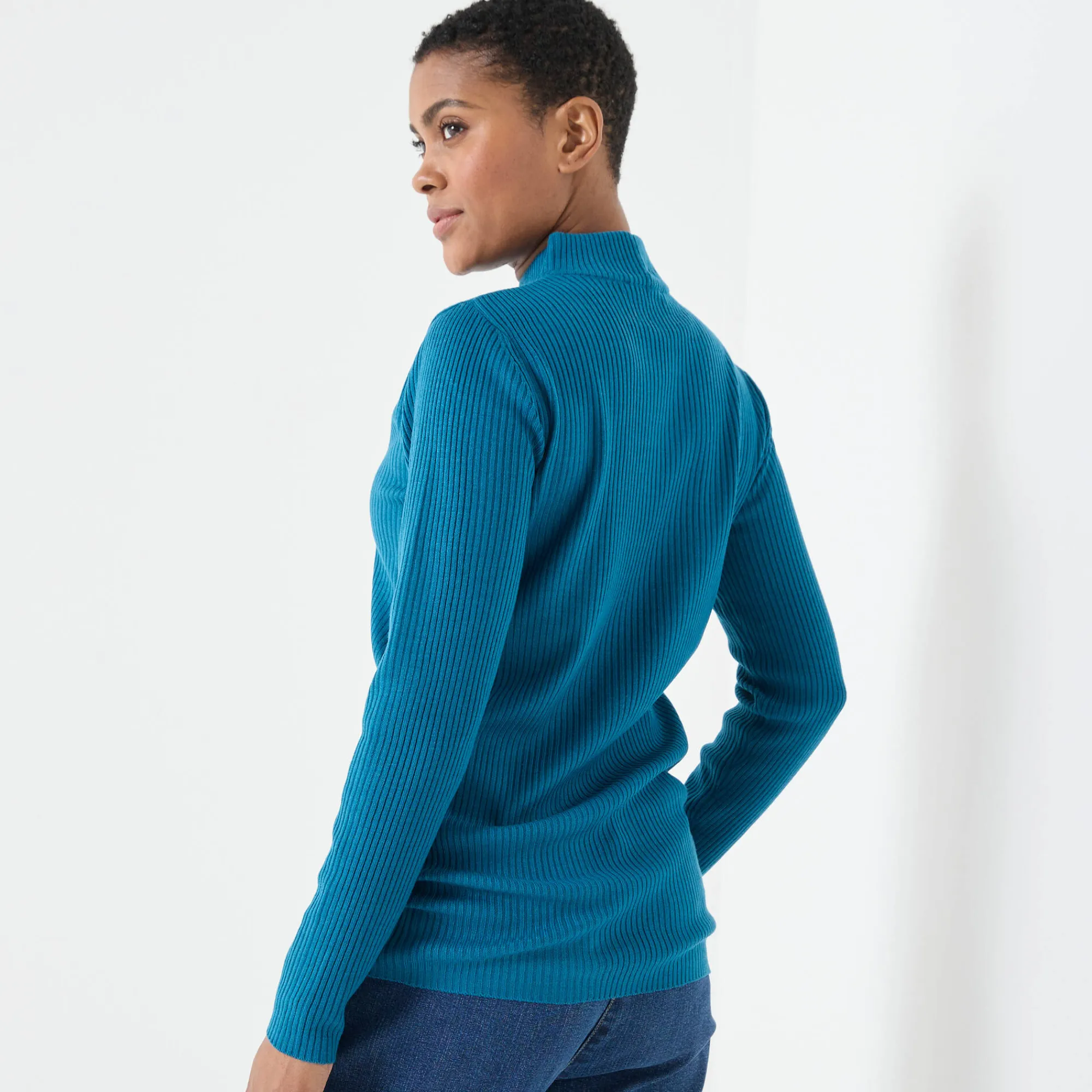 Trui En Vest<Blancheporte Trui met opstaande kraag, 72 cm lang eendenblauw