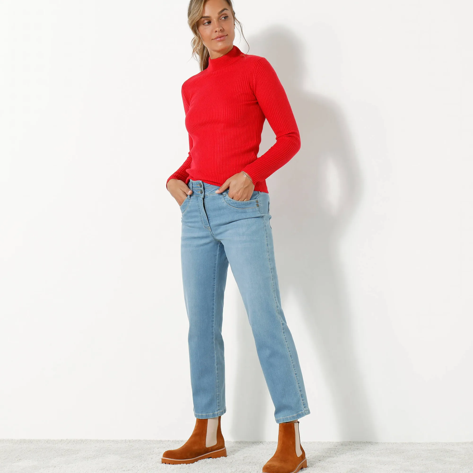 Trui En Vest<Blancheporte Trui met opstaande kraag, 63 cm lang rood