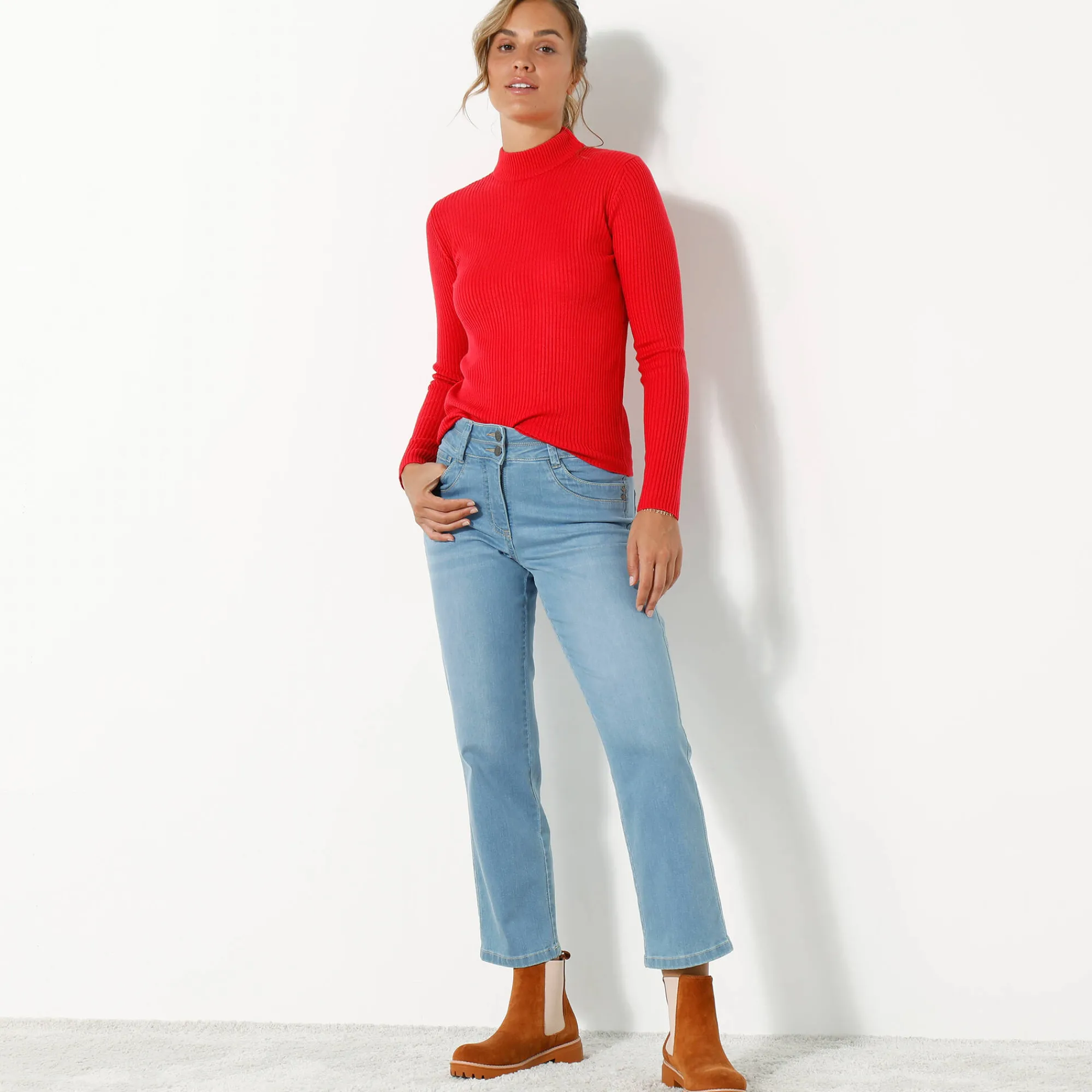 Trui En Vest<Blancheporte Trui met opstaande kraag, 63 cm lang rood