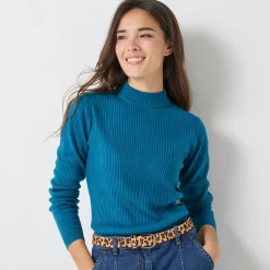 Trui En Vest<Blancheporte Trui met opstaande kraag, 63 cm lang eendenblauw