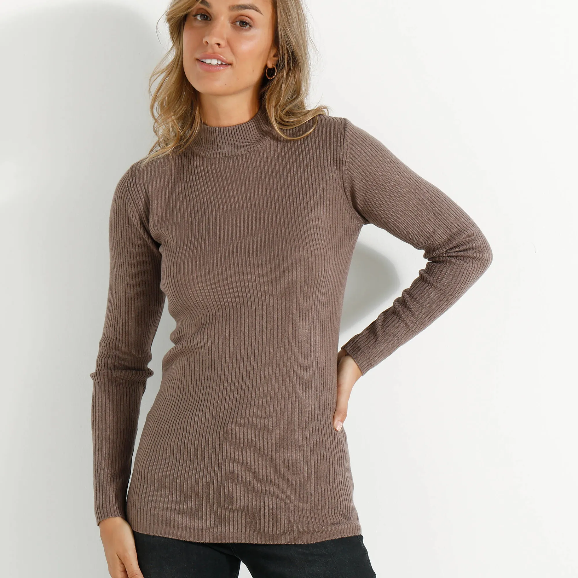 Trui En Vest<Blancheporte Trui met opstaande kraag, 72 cm lang taupe