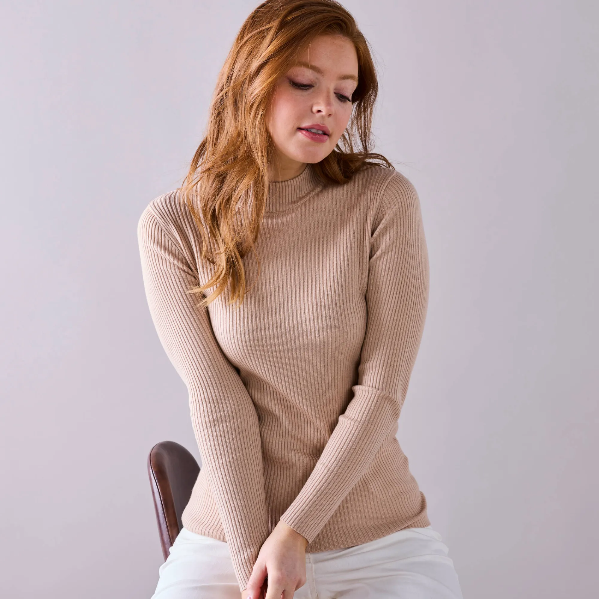 Trui En Vest<Blancheporte Trui met opstaande kraag, 72 cm lang grijsbeige