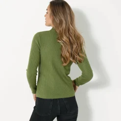 Trui En Vest<Blancheporte Trui met opstaande kraag, 63 cm lang olijfgroen