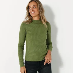 Trui En Vest<Blancheporte Trui met opstaande kraag, 63 cm lang olijfgroen