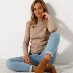 Trui En Vest<Blancheporte Trui met opstaande kraag, 63 cm lang grijsbeige
