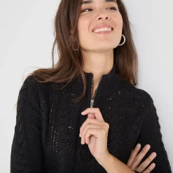 Trui En Vest<Blancheporte Trui met opstaande ritskraag, kabeltricot en kasjmiertouch zwart