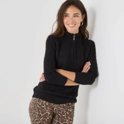 Trui En Vest<Blancheporte Trui met opstaande ritskraag, kabeltricot en kasjmiertouch zwart