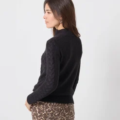 Trui En Vest<Blancheporte Trui met opstaande ritskraag, kabeltricot en kasjmiertouch zwart
