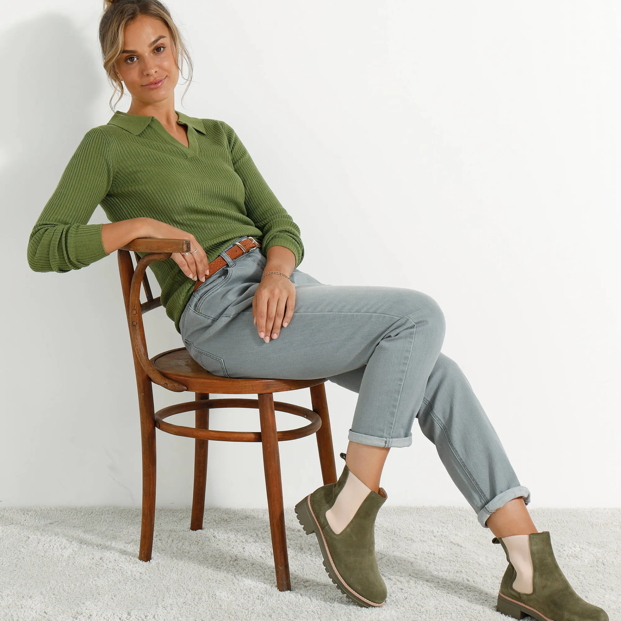 Trui En Vest<Blancheporte Trui met polokraag, ribtricot olijfgroen