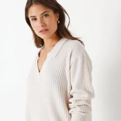 Trui En Vest<Blancheporte Trui met polokraag, ribtricot ecru