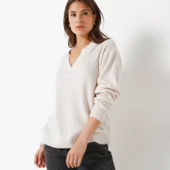 Trui En Vest<Blancheporte Trui met polokraag, ribtricot ecru