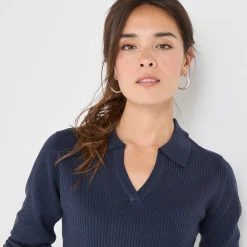 Trui En Vest<Blancheporte Trui met polokraag, ribtricot marine