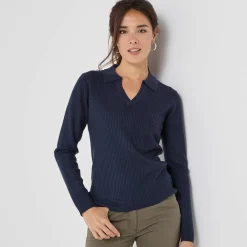 Trui En Vest<Blancheporte Trui met polokraag, ribtricot marine