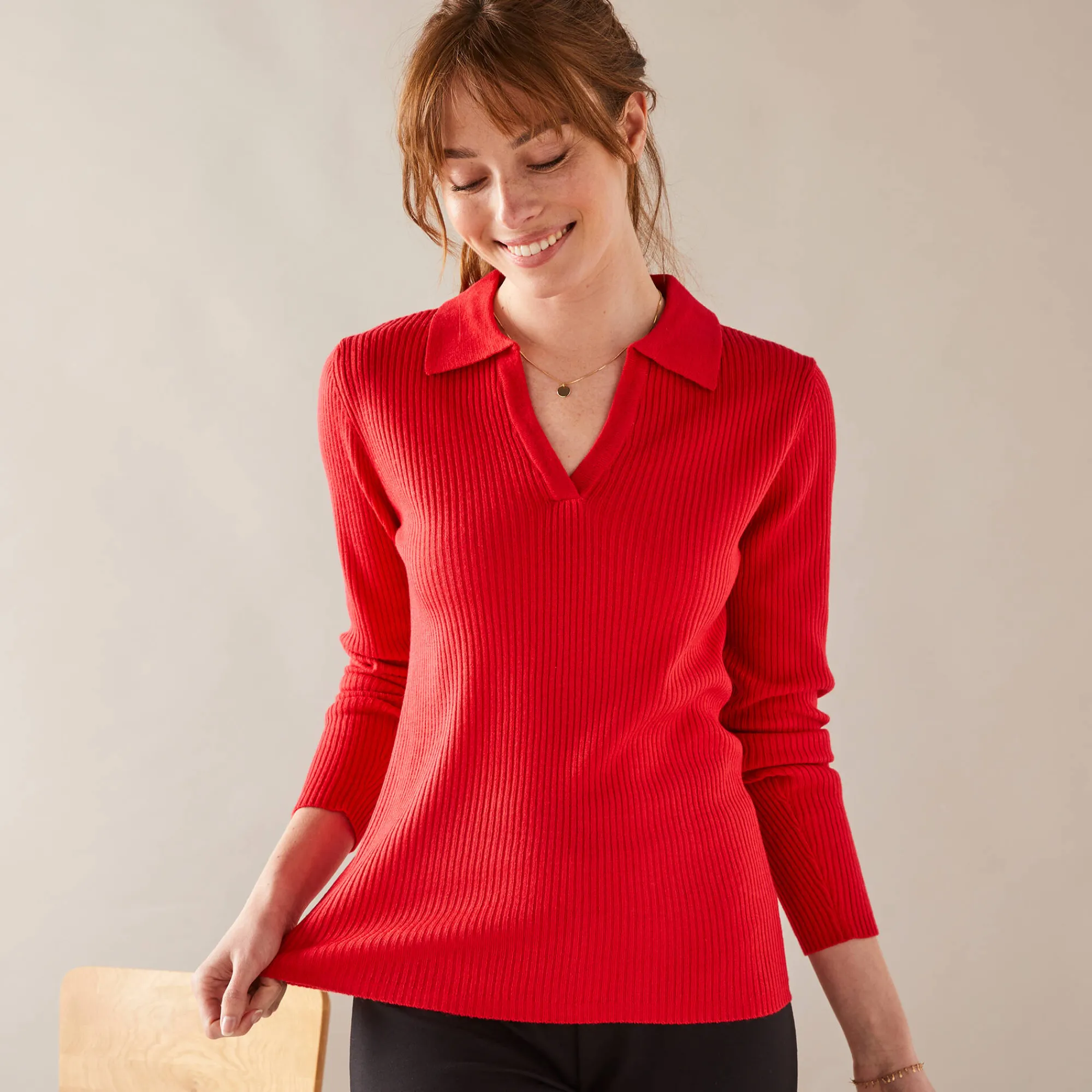 Trui En Vest<Blancheporte Trui met polokraag, ribtricot rood