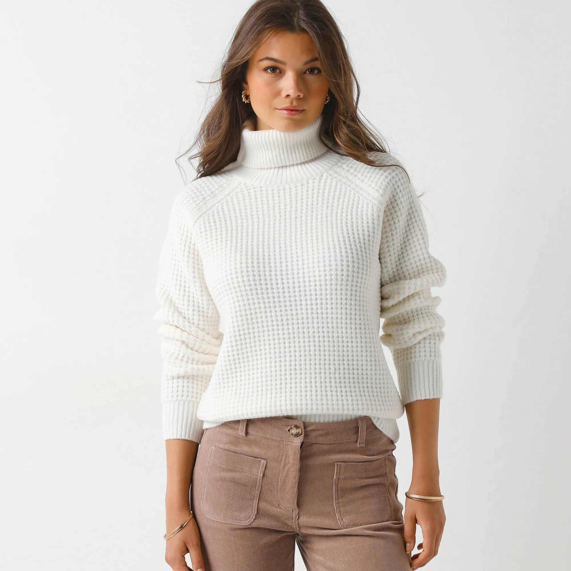 Trui En Vest<Blancheporte Trui met rolkraag, in fantasietricot ecru
