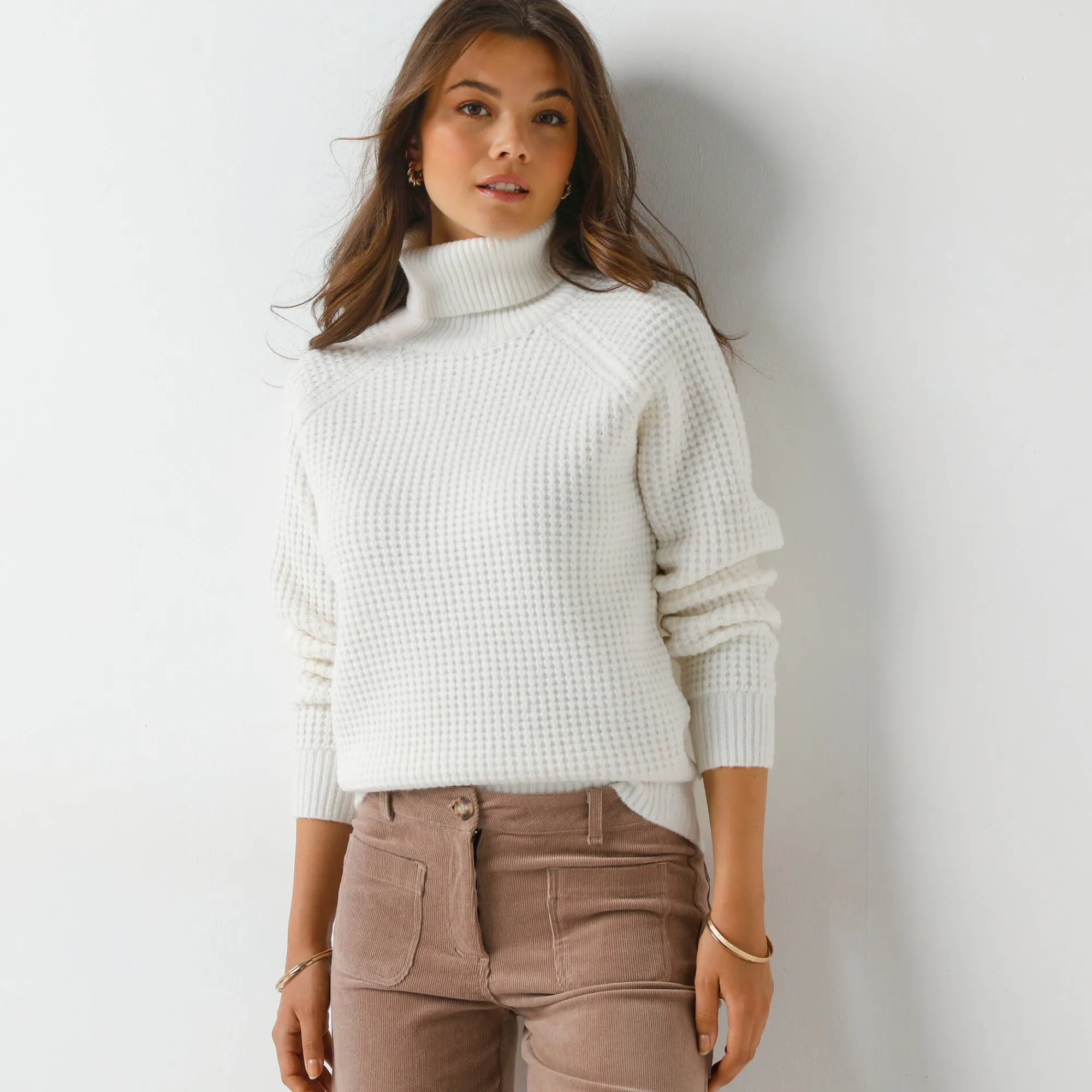 Trui En Vest<Blancheporte Trui met rolkraag, in fantasietricot ecru