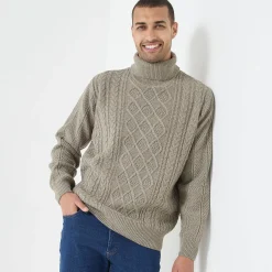 Trui En Vest<Blancheporte Trui met rolkraag, in Iers tricot gespikkeld taupe