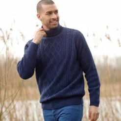 Trui En Vest<Blancheporte Trui met rolkraag, in Iers tricot marine