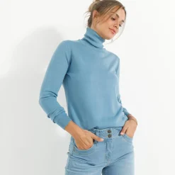 Trui En Vest<Blancheporte Trui met rolkraag, zachte touch grijsblauw