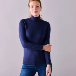 Trui En Vest<Blancheporte Trui met rolkraag, zachte touch marine