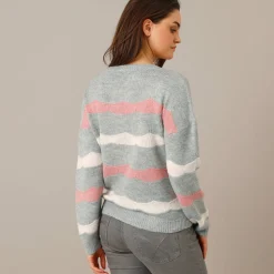 Trui En Vest<Blancheporte Trui met ronde hals en fantasierijke strepen chiné grijs / roze