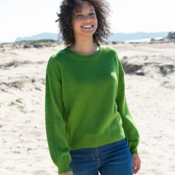 Trui En Vest<Blancheporte Trui met ronde hals en geschulpte afwerking groen