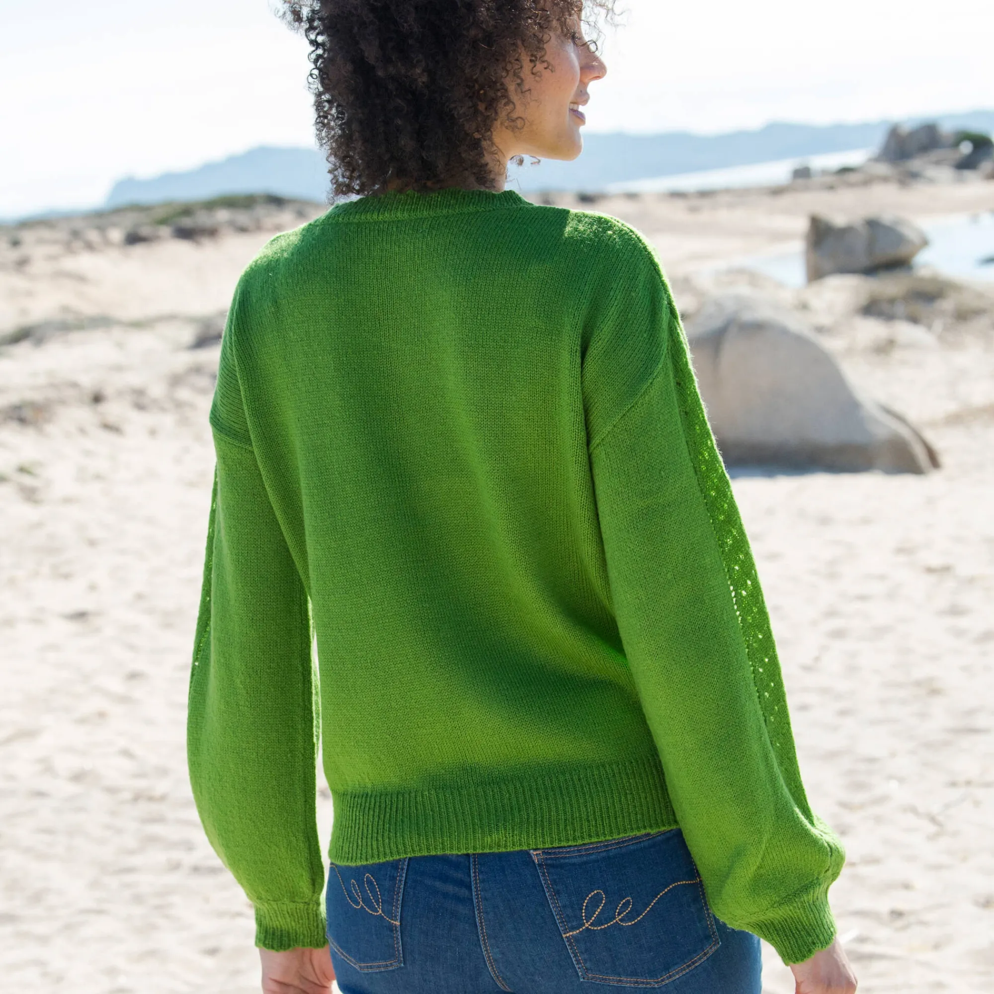 Trui En Vest<Blancheporte Trui met ronde hals en geschulpte afwerking groen
