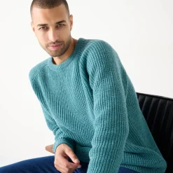 Trui En Vest<Blancheporte Trui met ronde hals en haak ingezette mouwen, patenttricot met 30% wol gespikkeld celadon