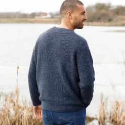 Trui En Vest<Blancheporte Trui met ronde hals en haak ingezette mouwen, patenttricot met 30% wol gespikkeld blauw