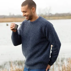 Trui En Vest<Blancheporte Trui met ronde hals en haak ingezette mouwen, patenttricot met 30% wol gespikkeld blauw