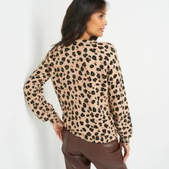 Trui En Vest<Blancheporte Trui met ronde hals en luipaardprint beige / zwart