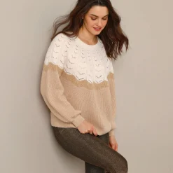 Trui En Vest<Blancheporte Trui met ronde hals, Engelse steek, zacht aanvoelend ecru / beige
