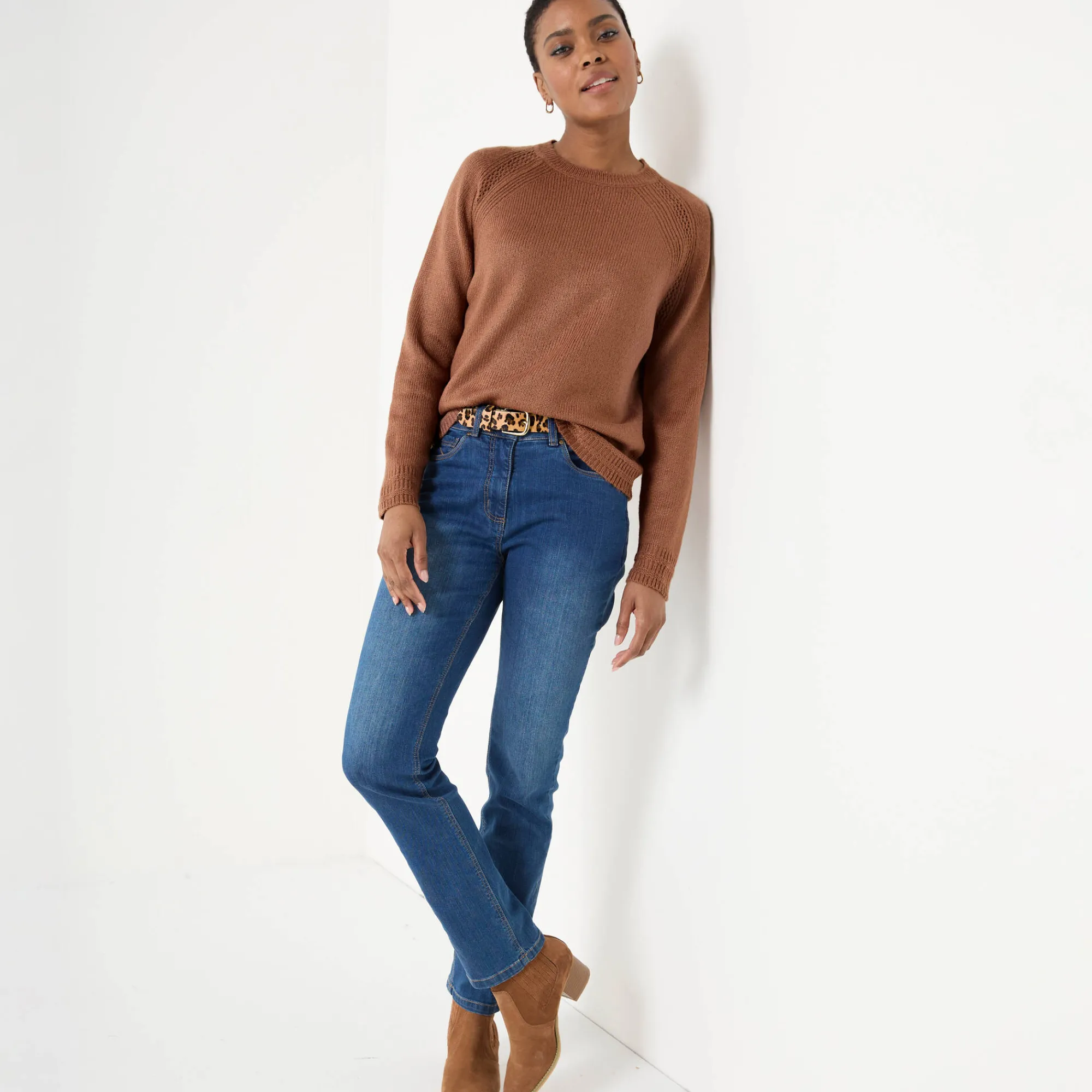 Trui En Vest<Blancheporte Trui met ronde hals, fantasietricot met zachte touch chocolade
