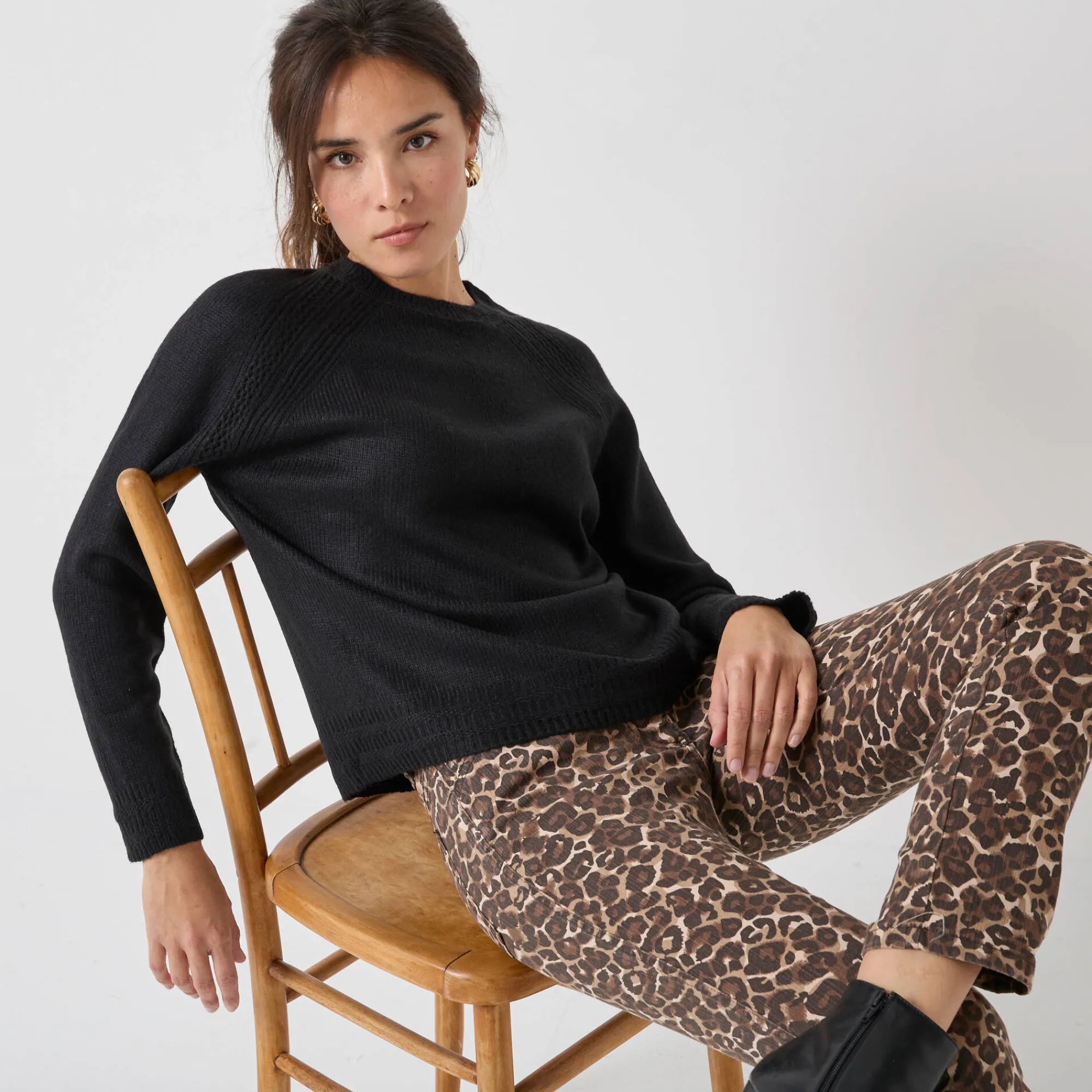 Trui En Vest<Blancheporte Trui met ronde hals, fantasietricot met zachte touch zwart