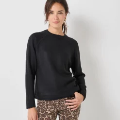 Trui En Vest<Blancheporte Trui met ronde hals, fantasietricot met zachte touch zwart