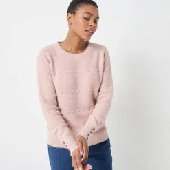 Trui En Vest<Blancheporte Trui met ronde hals, harig fantasietricot poederroze