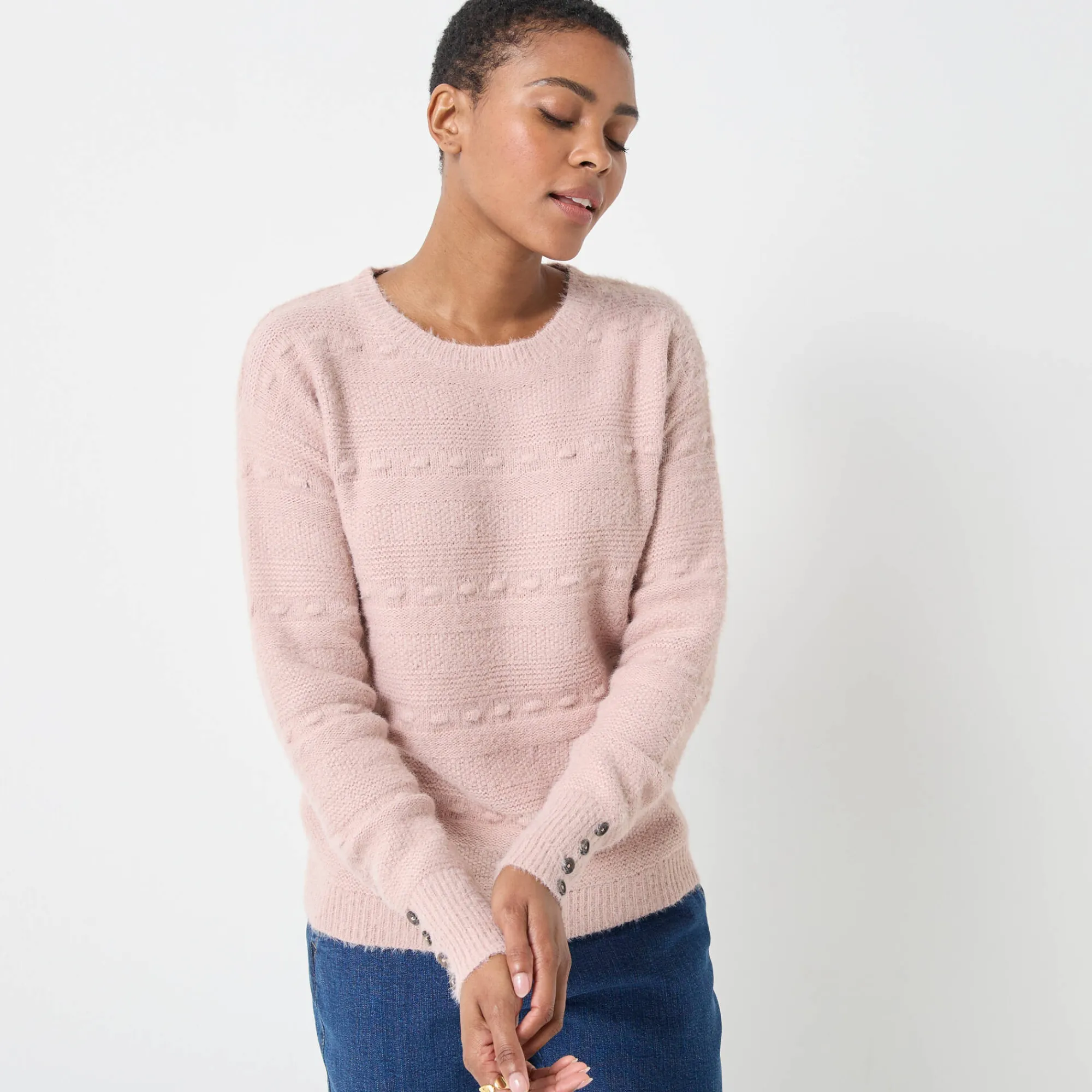 Trui En Vest<Blancheporte Trui met ronde hals, harig fantasietricot poederroze